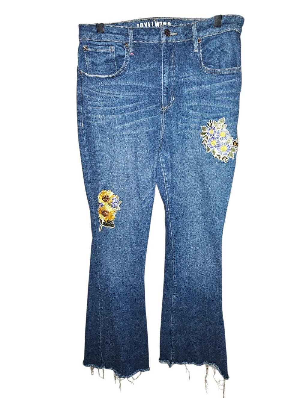 IDYLLWIND Boho Patched Frayed Hem Flare Jeans - Size 14